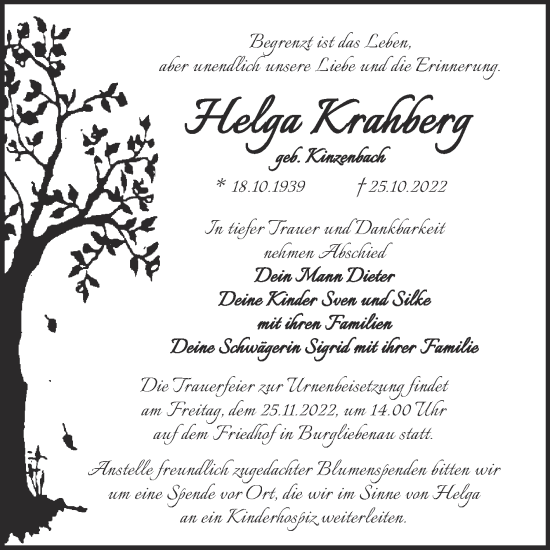 Traueranzeige von Helga Krahberg von Trauerkombi Merseburg