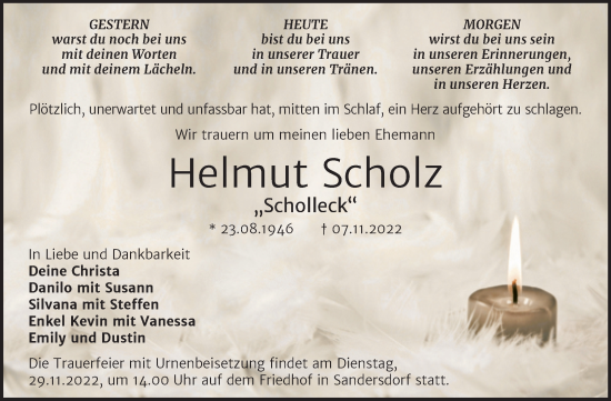Traueranzeige von Helmut Scholz von Trauerkombi Bitterfeld