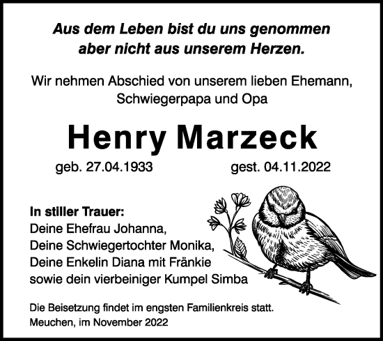 Traueranzeige von Henry Marzeck von Trauerkombi Weißenfels