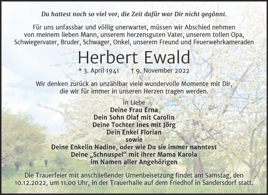 Traueranzeige von Herbert Ewald von Trauerkombi Bitterfeld