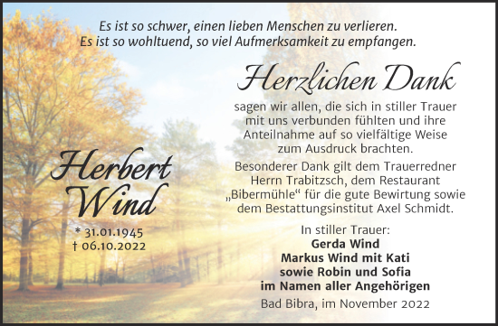 Traueranzeige von Herbert Wind von Wochenspiegel Naumburg/Nebra