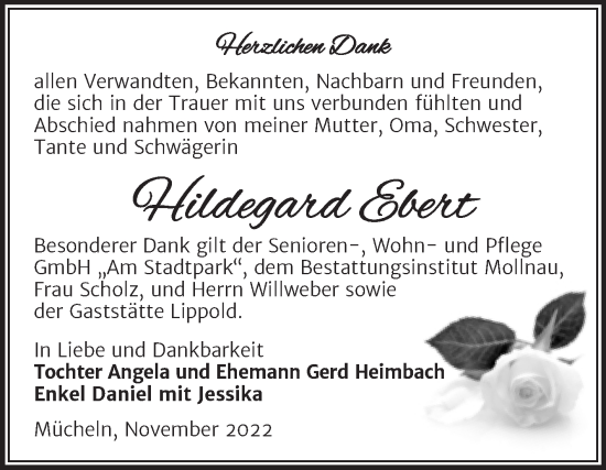 Traueranzeige von Hildegard Ebert von Trauerkombi Merseburg