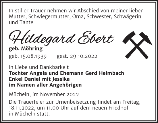 Traueranzeige von Hildegard Ebert von Trauerkombi Merseburg