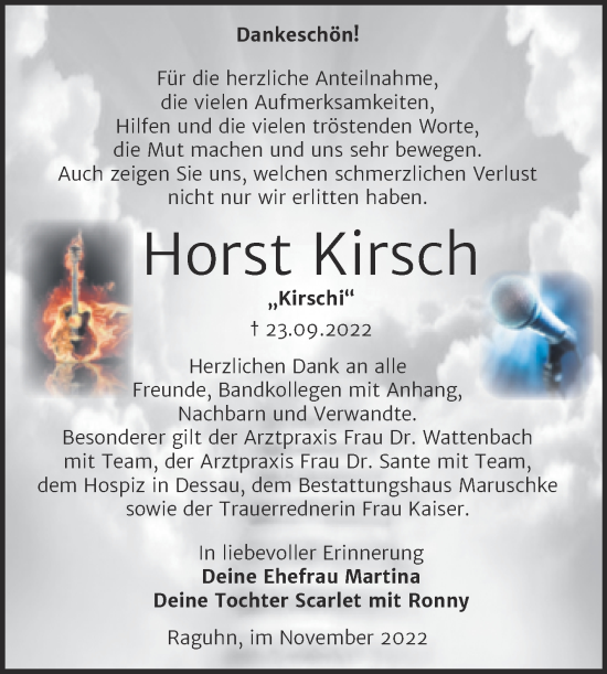 Traueranzeige von Horst Kirsch von Trauerkombi Bitterfeld