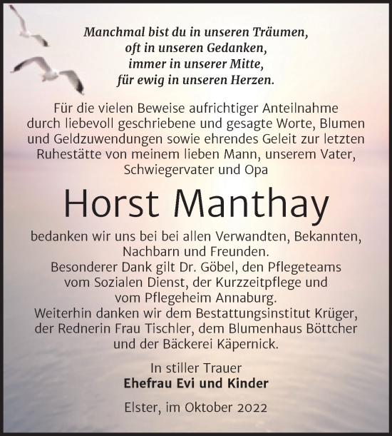 Traueranzeige von Horst Manthay von Trauerkombi Wittenberg