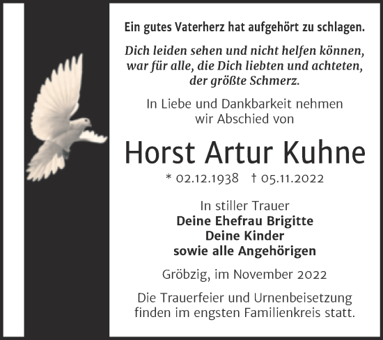 Traueranzeige von Horst Artur Kuhne von Trauerkombi Köthen