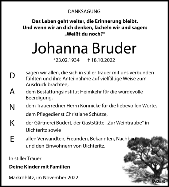 Traueranzeige von Johanna Bruder von Trauerkombi Weißenfels