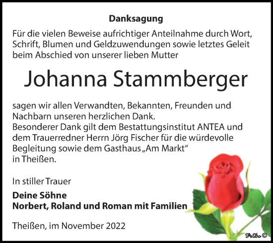 Traueranzeige von Johanna Stammberger von Trauerkombi Zeitz