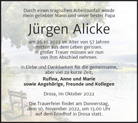 Traueranzeige von Jürgen Alicke von Mitteldeutsche Zeitung Köthen