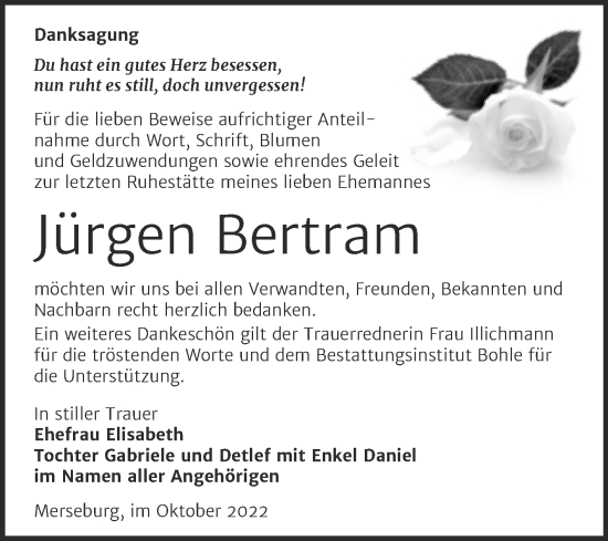 Traueranzeige von Jürgen Bertram von Trauerkombi Merseburg