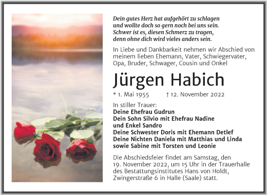 Traueranzeige von Jürgen Habich von Mitteldeutsche Zeitung Halle/Saalkreis