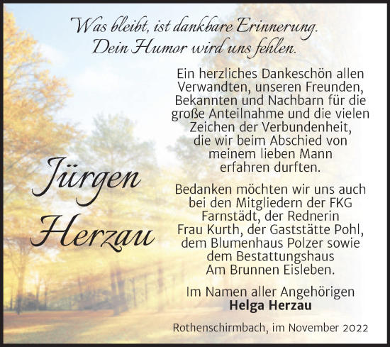 Traueranzeige von Jürgen Herzau von Trauerkombi Merseburg