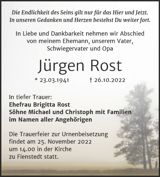 Traueranzeige von Jürgen Rost von Mitteldeutsche Zeitung Halle/Saalkreis