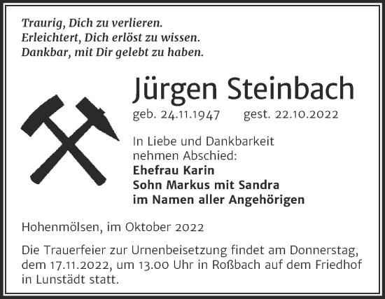 Traueranzeige von Jürgen Steinbach von Trauerkombi Zeitz