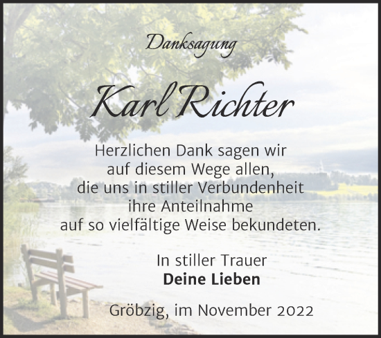 Traueranzeige von Karl Richter von Trauerkombi Köthen