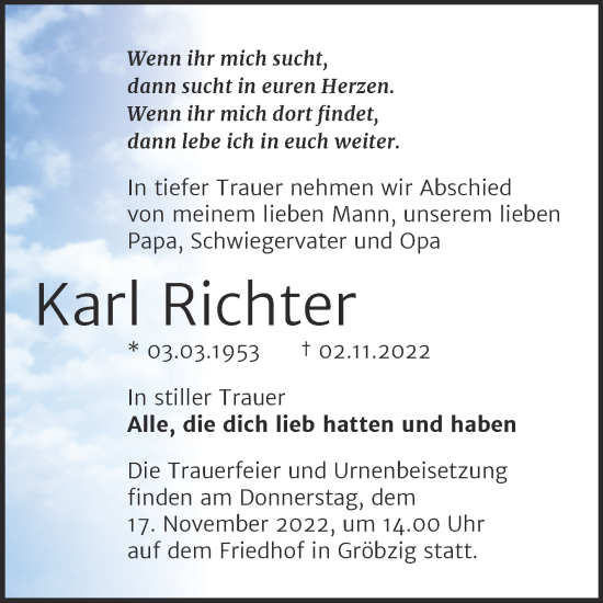 Traueranzeige von Karl Richter von Trauerkombi Köthen