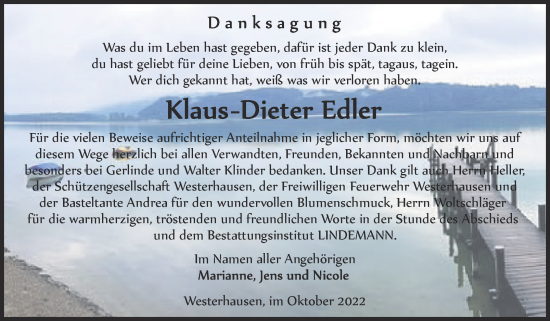 Traueranzeige von Klaus-Dieter Edler von Trauerkombi Quedlinburg