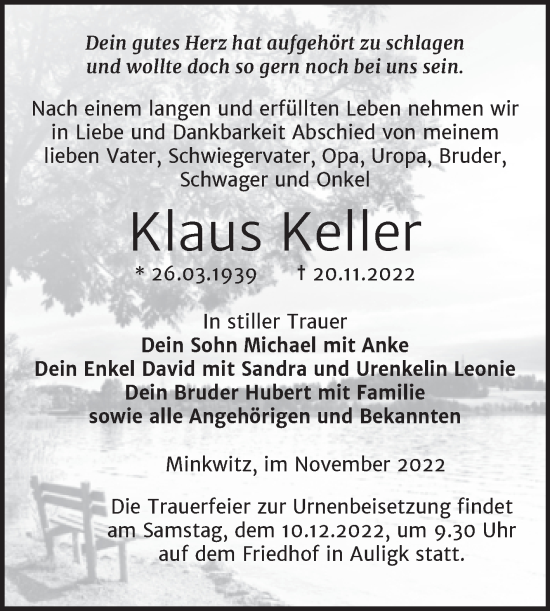 Traueranzeige von Klaus Keller von Trauerkombi Zeitz
