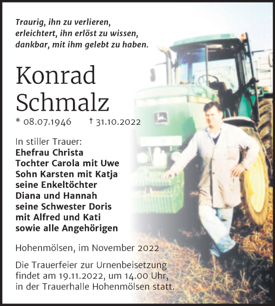 Traueranzeige von Konrad Schmalz von Trauerkombi Weißenfels
