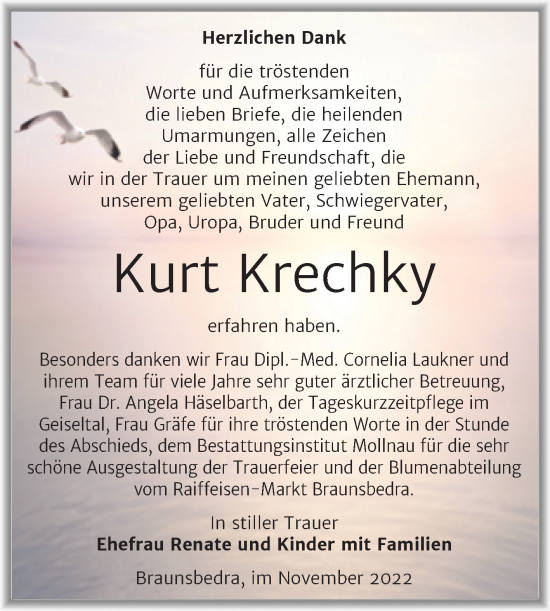 Traueranzeige von Kurt Krechky von Trauerkombi Merseburg