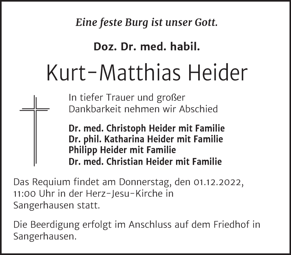  Traueranzeige für Kurt-Matthias Heider vom 26.11.2022 aus Mitteldeutsche Zeitung Halle/Saalkreis