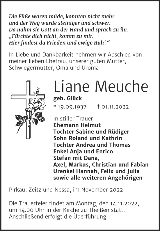 Traueranzeige von Liane Meuche von Trauerkombi Zeitz