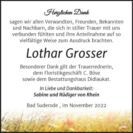 Traueranzeige von Lothar Grosser von Trauerkombi Quedlinburg