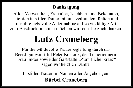 Traueranzeige von Lutz Croneberg von Trauerkombi Dessau