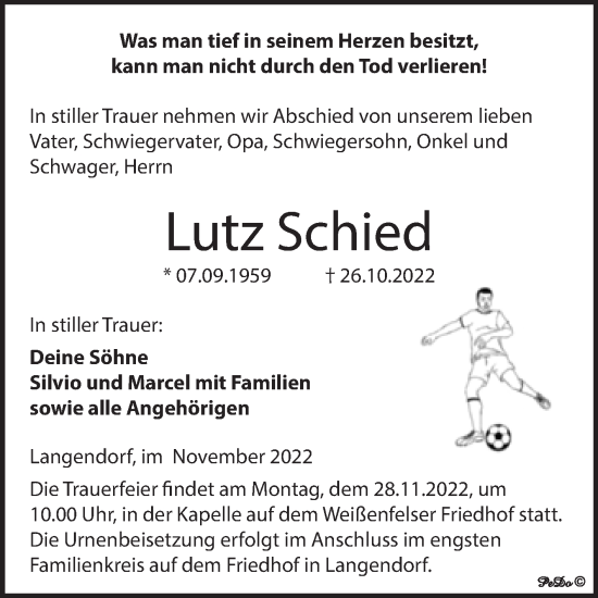 Traueranzeige von Lutz Schied von Trauerkombi Weißenfels