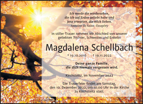 Traueranzeige von Magdalena Schellbach von Trauerkombi Zeitz
