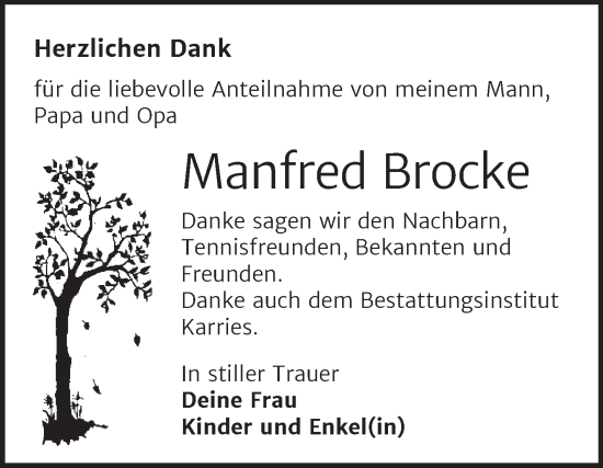 Traueranzeige von Manfred Brocke von Trauerkombi Aschersleben