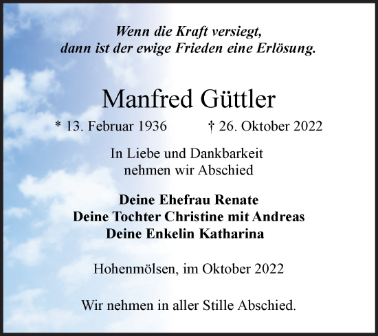 Traueranzeige von Manfred Güttler von Trauerkombi Weißenfels