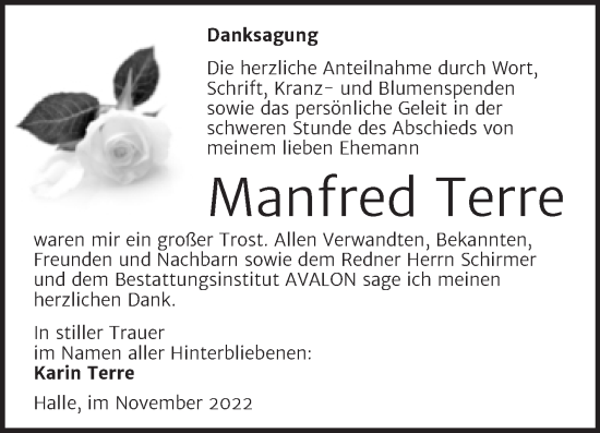 Traueranzeige von Manfred Terre von Mitteldeutsche Zeitung Halle/Saalkreis