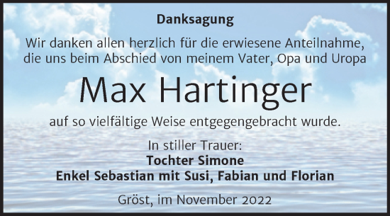 Traueranzeige von Max Hartinger von Trauerkombi Merseburg
