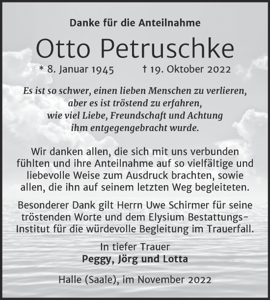 Traueranzeige von Otto Petruschke von Mitteldeutsche Zeitung Halle/Saalkreis