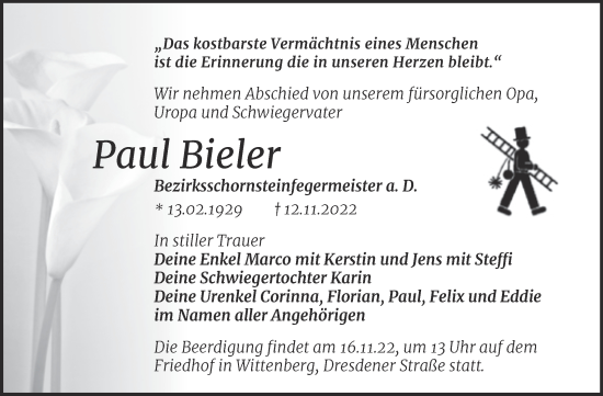 Traueranzeige von Paul Bieler von Mitteldeutsche Zeitung