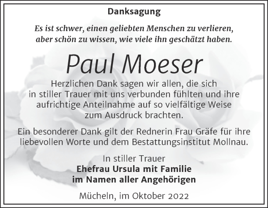Traueranzeige von Paul Moeser von Trauerkombi Merseburg