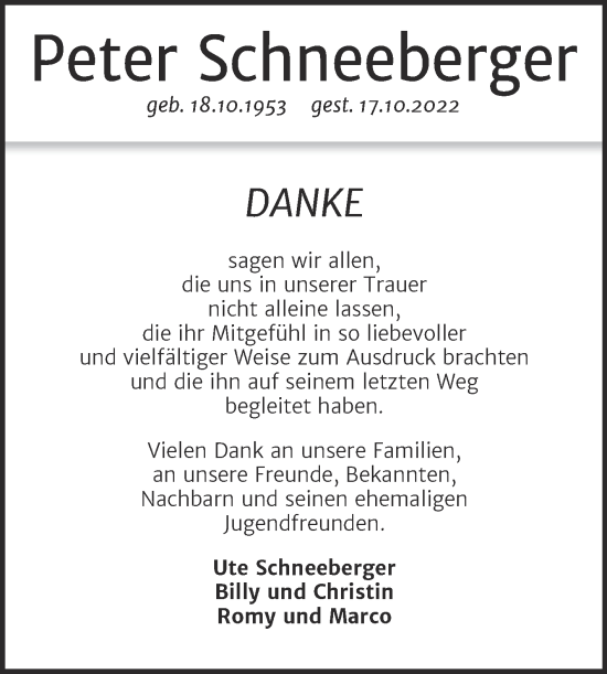 Traueranzeige von Peter Schneeberger von Trauerkombi Bitterfeld