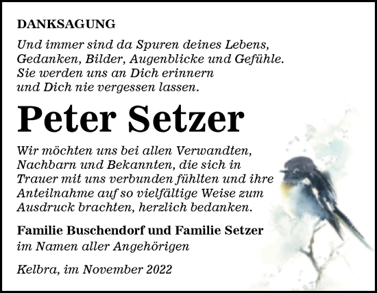 Traueranzeige von Peter Setzer von Mitteldeutsche Zeitung Sangerhausen