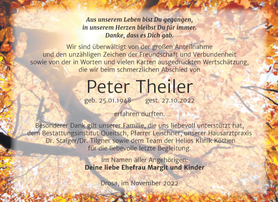 Traueranzeige von Peter Theiler von Trauerkombi Köthen