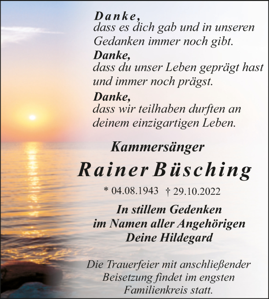 Traueranzeige von Rainer Büsching von Trauerkombi Dessau