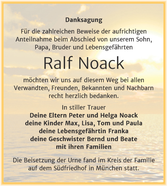 Traueranzeige von Ralf Noack von Wochenspiegel Naumburg/Nebra