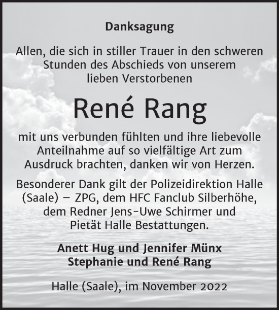 Traueranzeige von René Rang von Mitteldeutsche Zeitung Halle/Saalkreis
