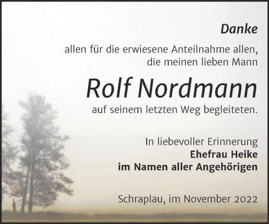 Traueranzeige von Rolf Nordmann von Trauerkombi Merseburg