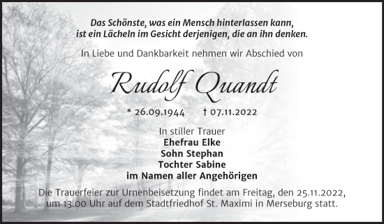 Traueranzeige von Rudolf Quandt von Trauerkombi Merseburg