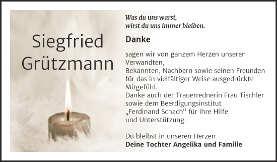 Traueranzeige von Siegfried Grützmann von Trauerkombi Wittenberg