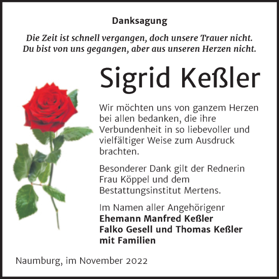 Traueranzeige von Sigrid Keßler von Wochenspiegel Naumburg/Nebra