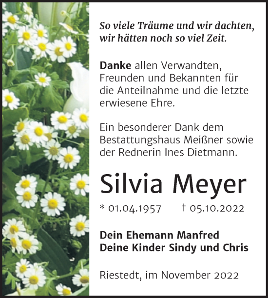 Traueranzeige von Silvia Meyer von Trauerkombi Sangerhausen