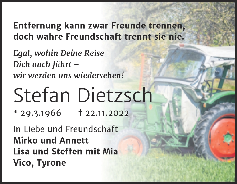  Traueranzeige für Stefan Dietzsch vom 30.11.2022 aus Trauerkombi Weißenfels