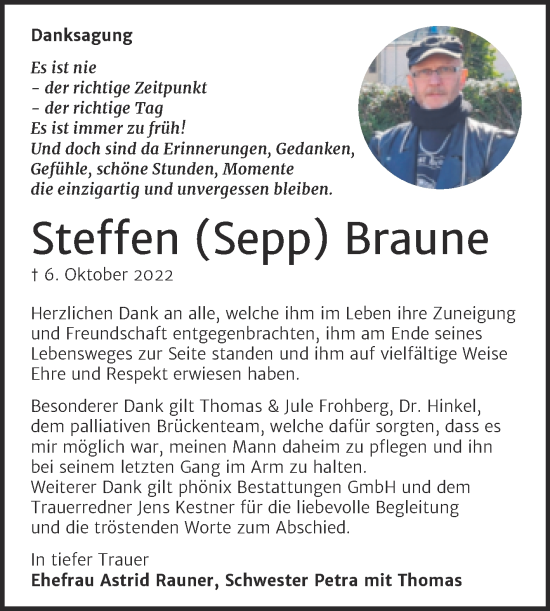 Traueranzeige von Steffen Braune von Wochenspiegel Weißenfels